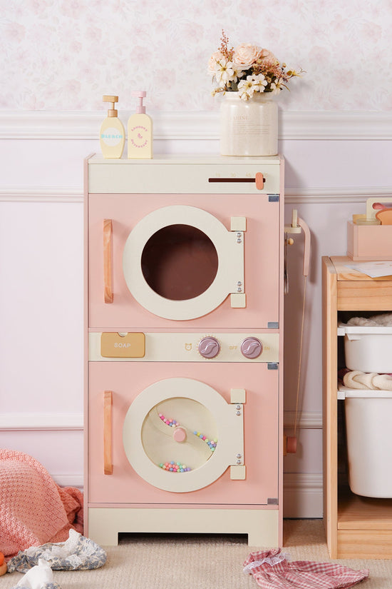 Wooden Pink Washing Machine with Dryer