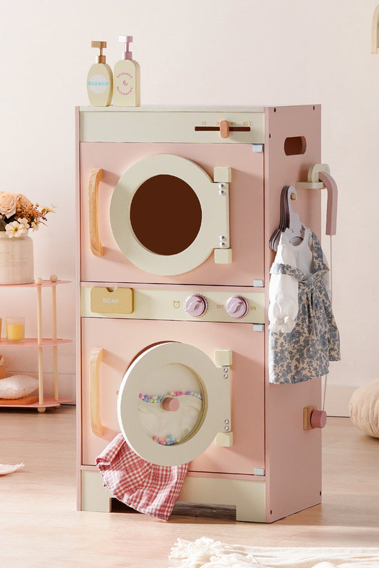 Wooden Pink Washing Machine with Dryer