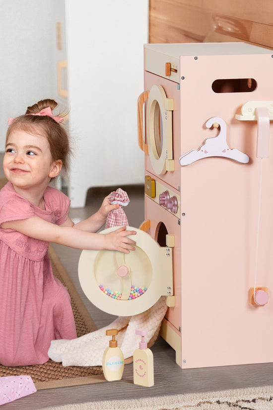 Wooden Pink Washing Machine with Dryer