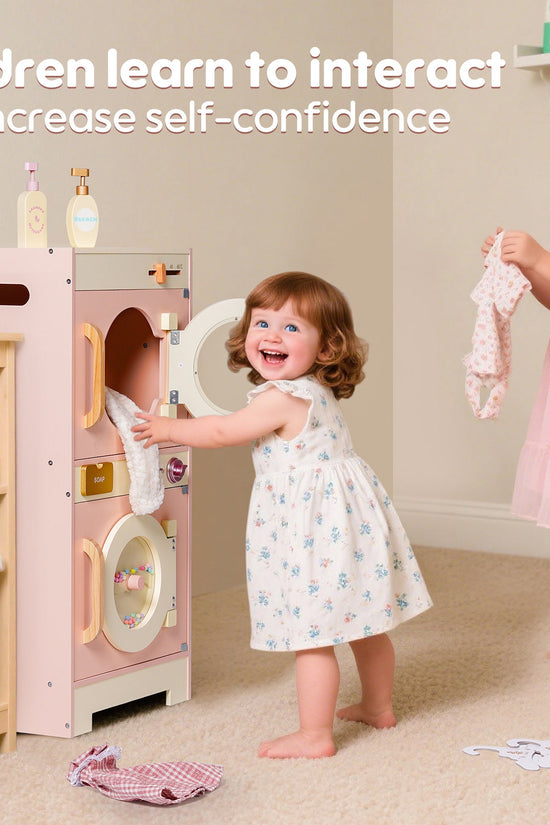 Wooden Pink Washing Machine with Dryer