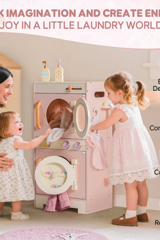 Wooden Pink Washing Machine with Dryer