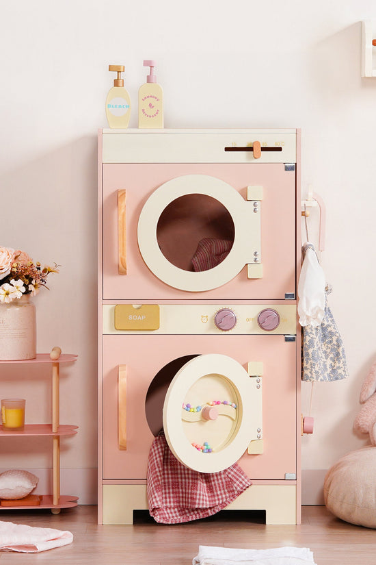 Wooden Pink Washing Machine with Dryer
