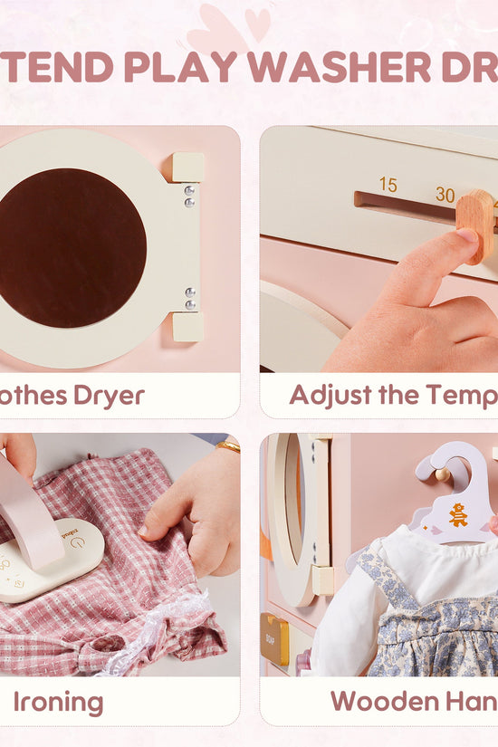 Wooden Pink Washing Machine with Dryer