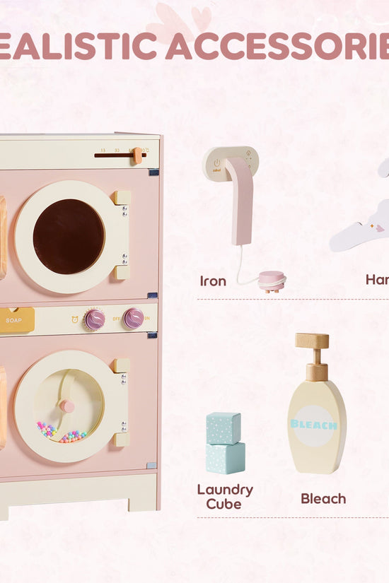 Wooden Pink Washing Machine with Dryer