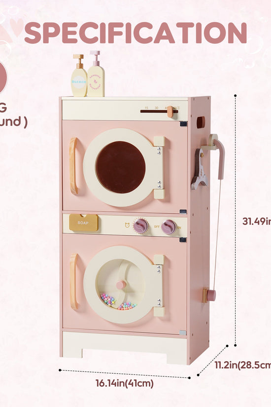 Wooden Pink Washing Machine with Dryer