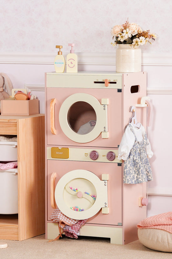Wooden Pink Washing Machine with Dryer