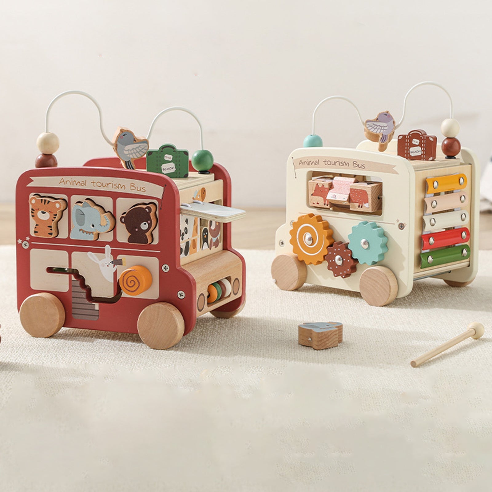 Montessori 5-in-1 Wooden Activity Bus Toy