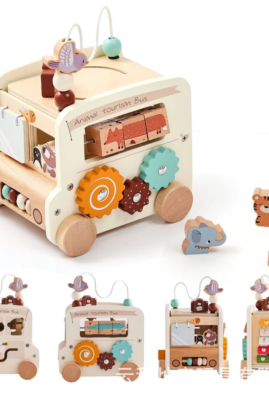Montessori 5-in-1 Wooden Activity Bus Toy