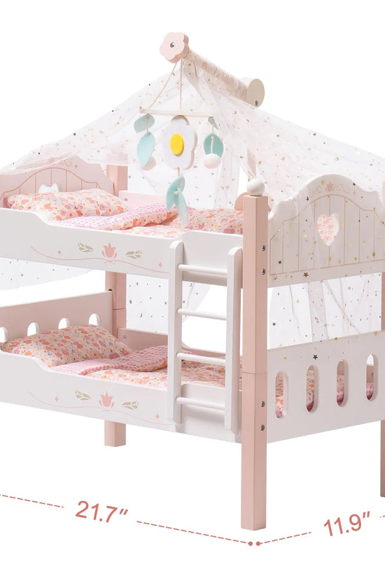 Wooden Baby Doll Crib – Pink with Bedding