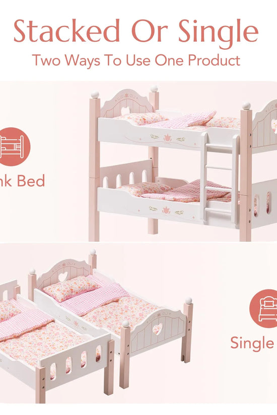 Wooden Baby Doll Crib – Pink with Bedding