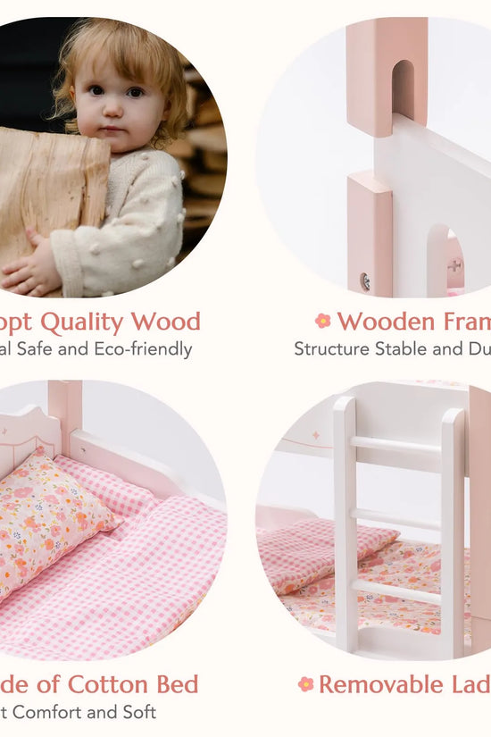 Wooden Baby Doll Crib – Pink with Bedding
