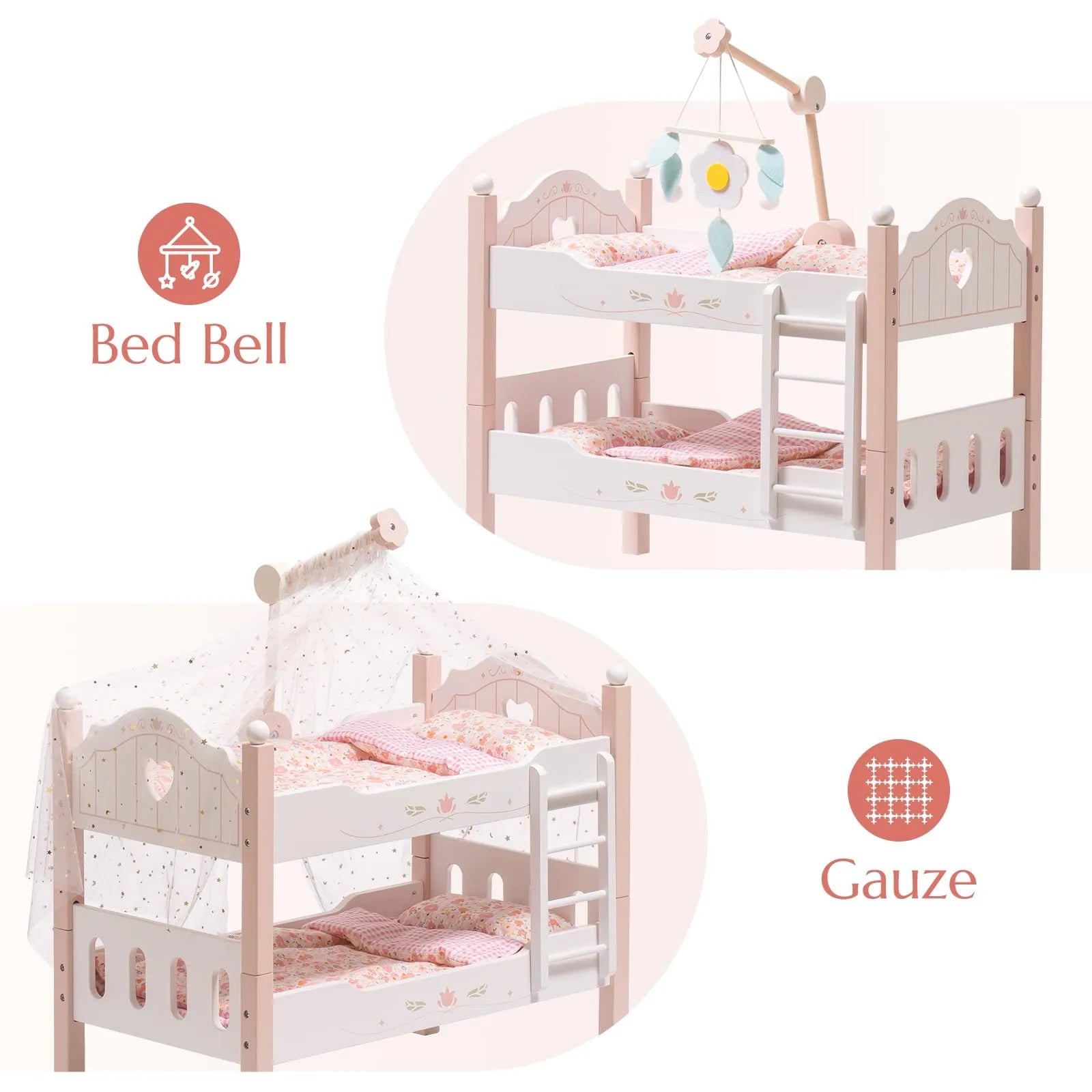 Wooden Baby Doll Crib – Pink with Bedding