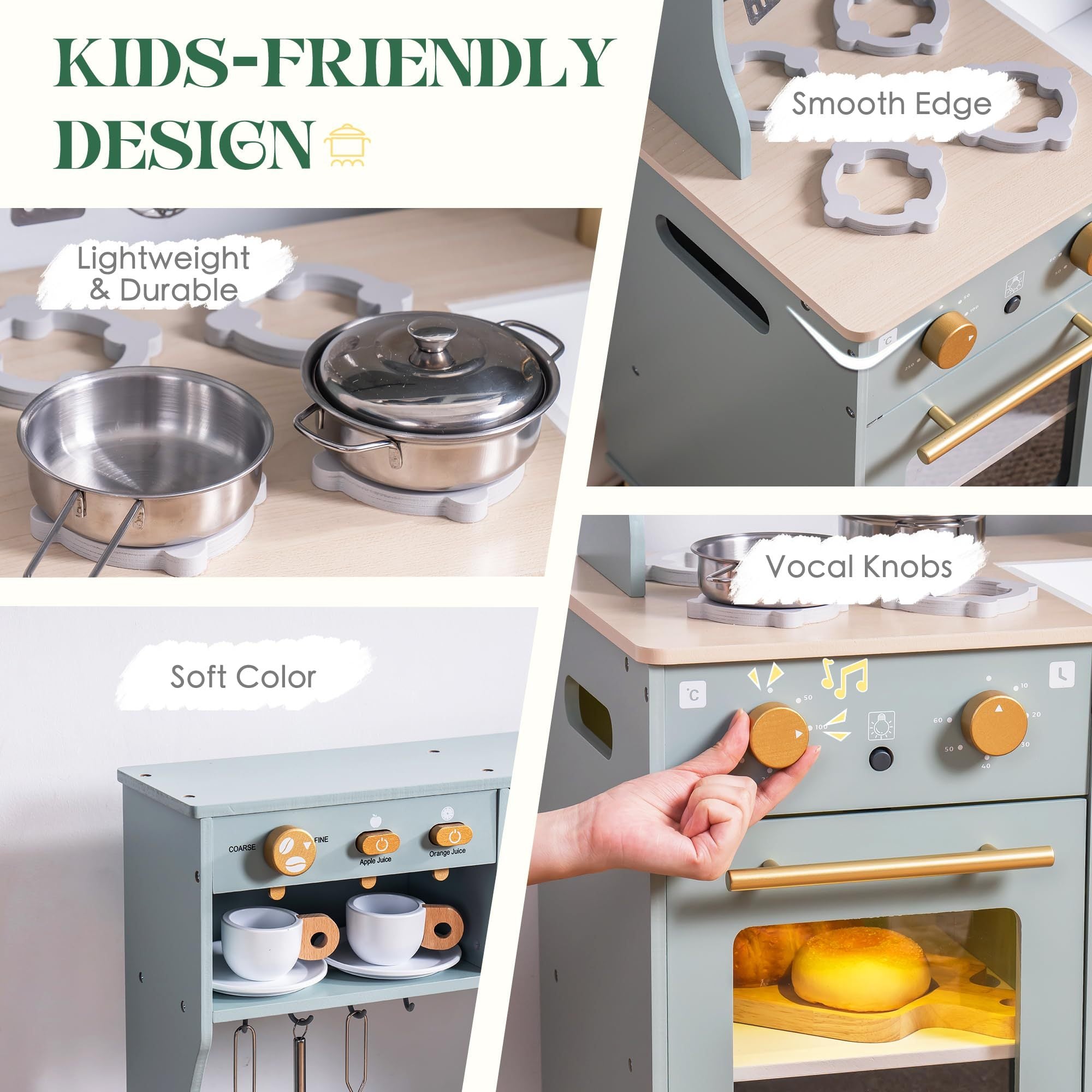 Bean Green Wooden Toy Kitchen Set
