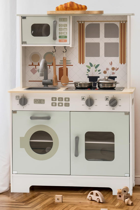 Green Modern Wooden Play Kitchen with Lights & Sounds