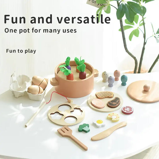 Wooden Carrot Pulling & Kitchen Play Toy Set