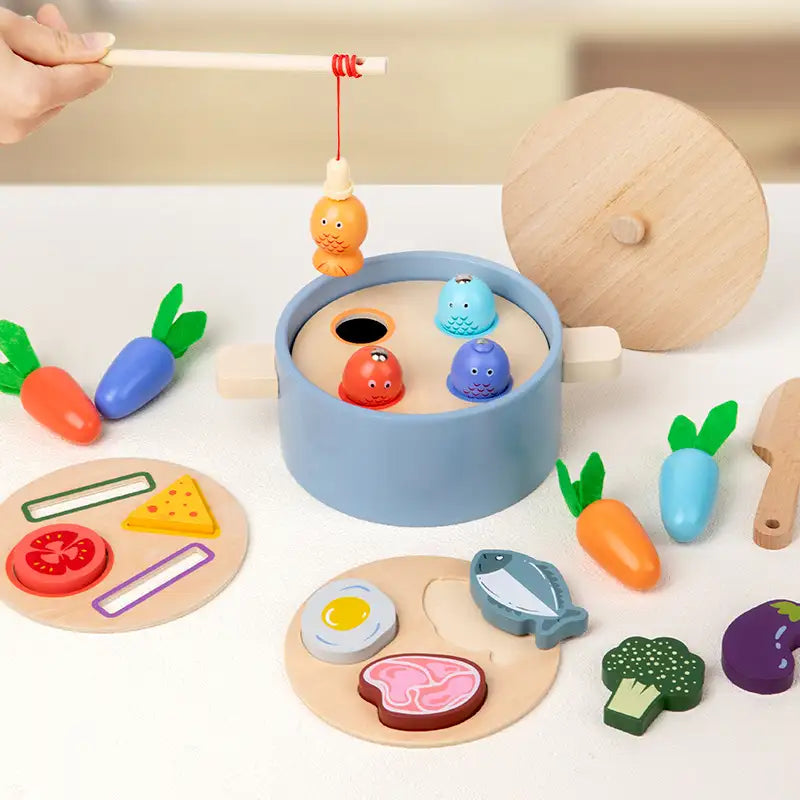 Wooden Carrot Pulling & Kitchen Play Toy Set
