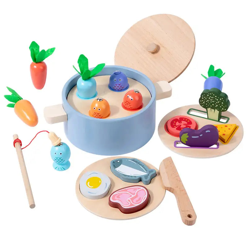 Wooden Carrot Pulling & Kitchen Play Toy Set