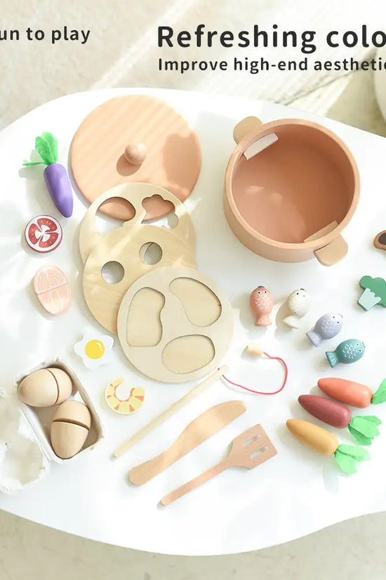 Wooden Carrot Pulling & Kitchen Play Toy Set