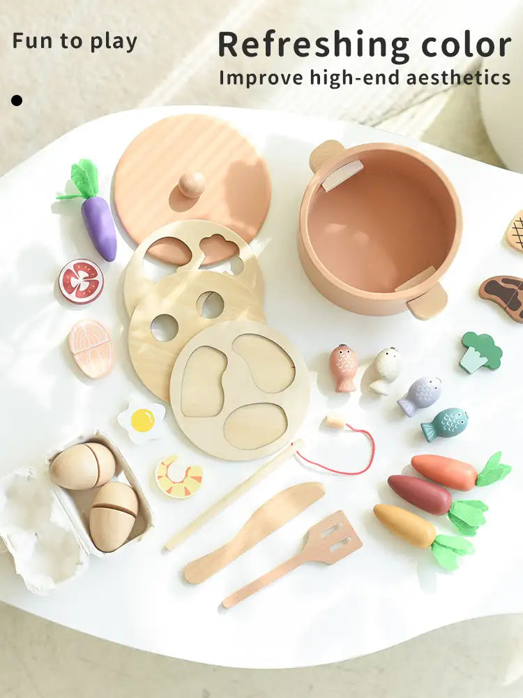 Wooden Carrot Pulling & Kitchen Play Toy Set