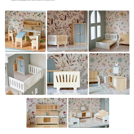 Wooden Nordic Dollhouse with Light