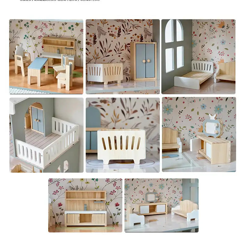 Wooden Nordic Dollhouse with Light