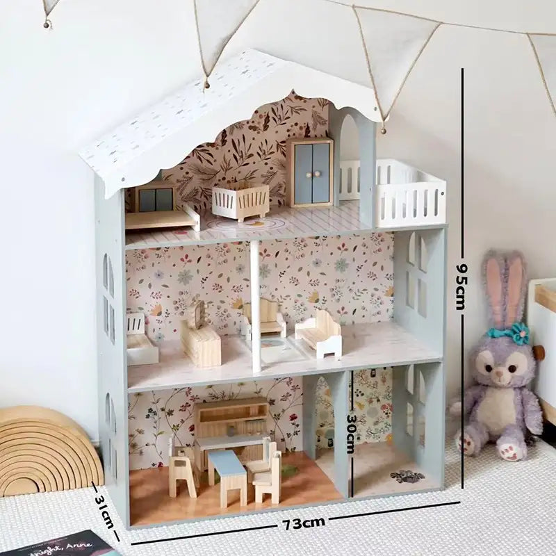 Wooden Nordic Dollhouse with Light