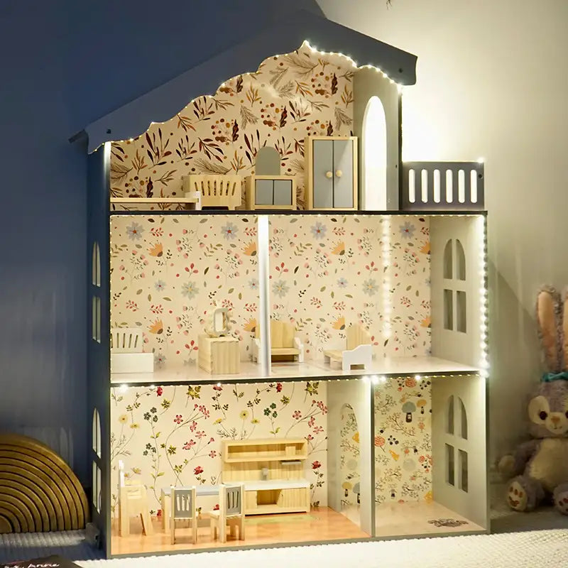 Wooden Nordic Dollhouse with Light