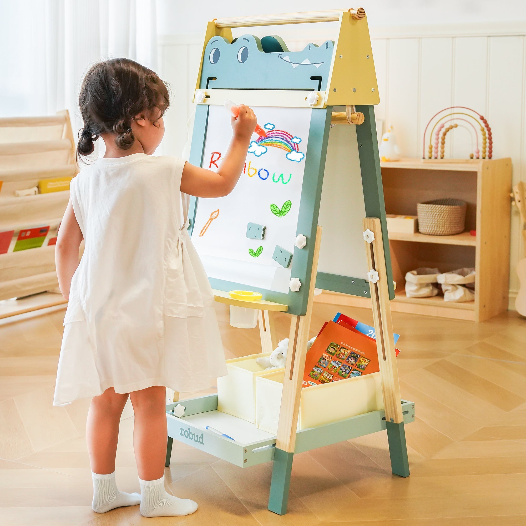 Lunamoa Wooden Adjustable Crocodile Easel for Kids