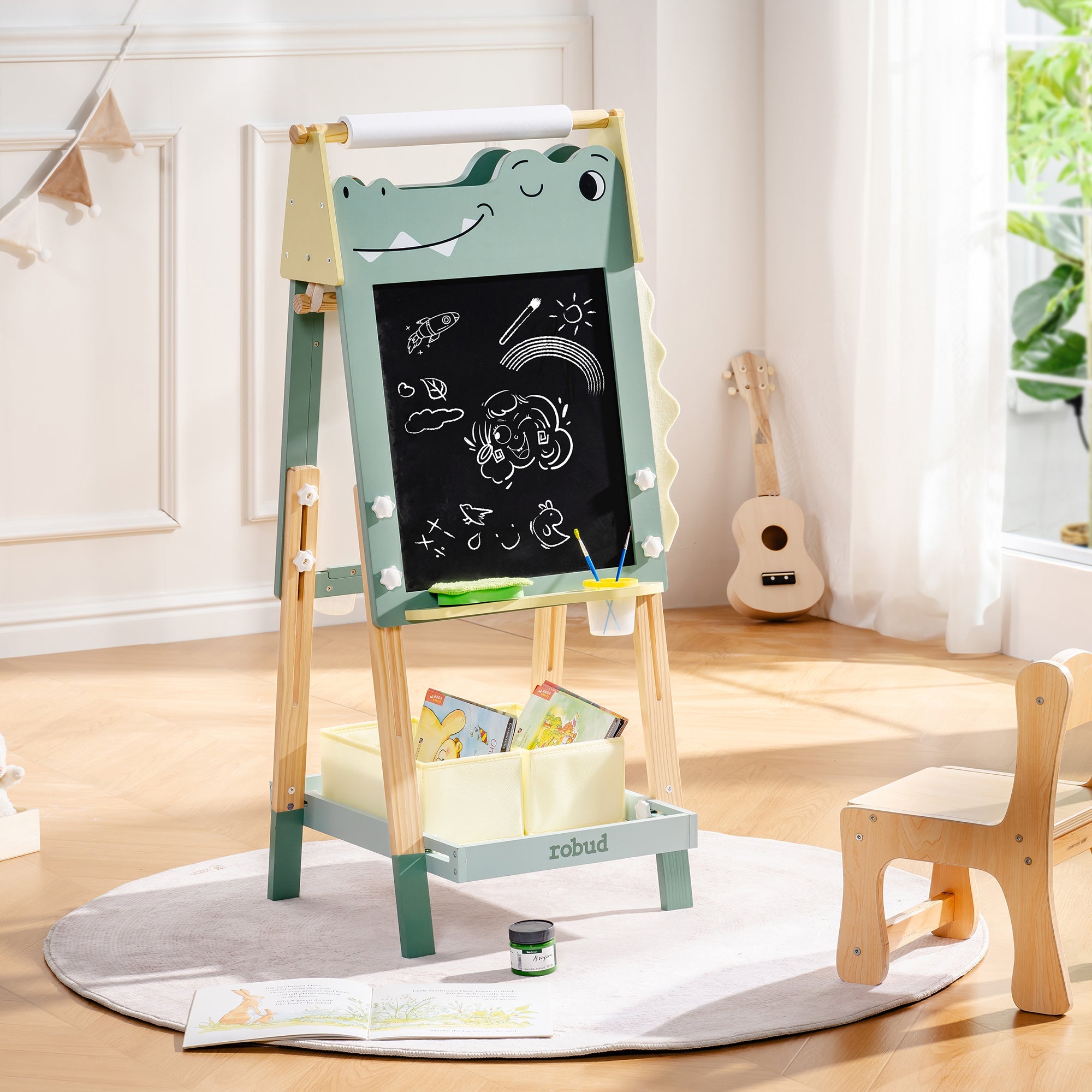 Lunamoa Wooden Adjustable Crocodile Easel for Kids
