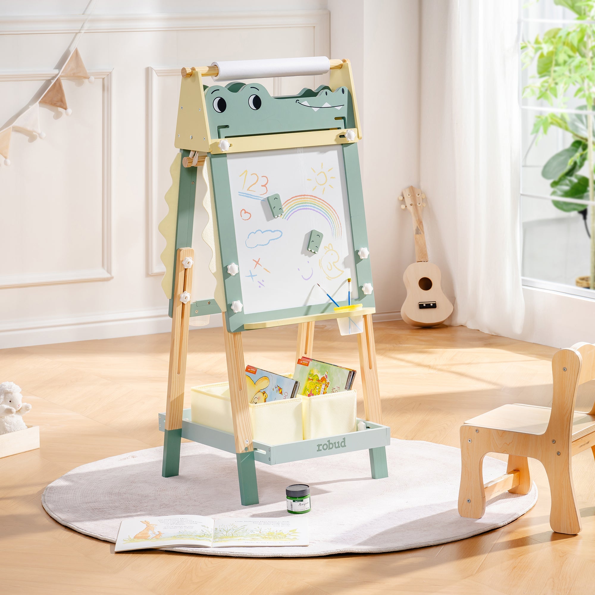 Lunamoa Wooden Adjustable Crocodile Easel for Kids
