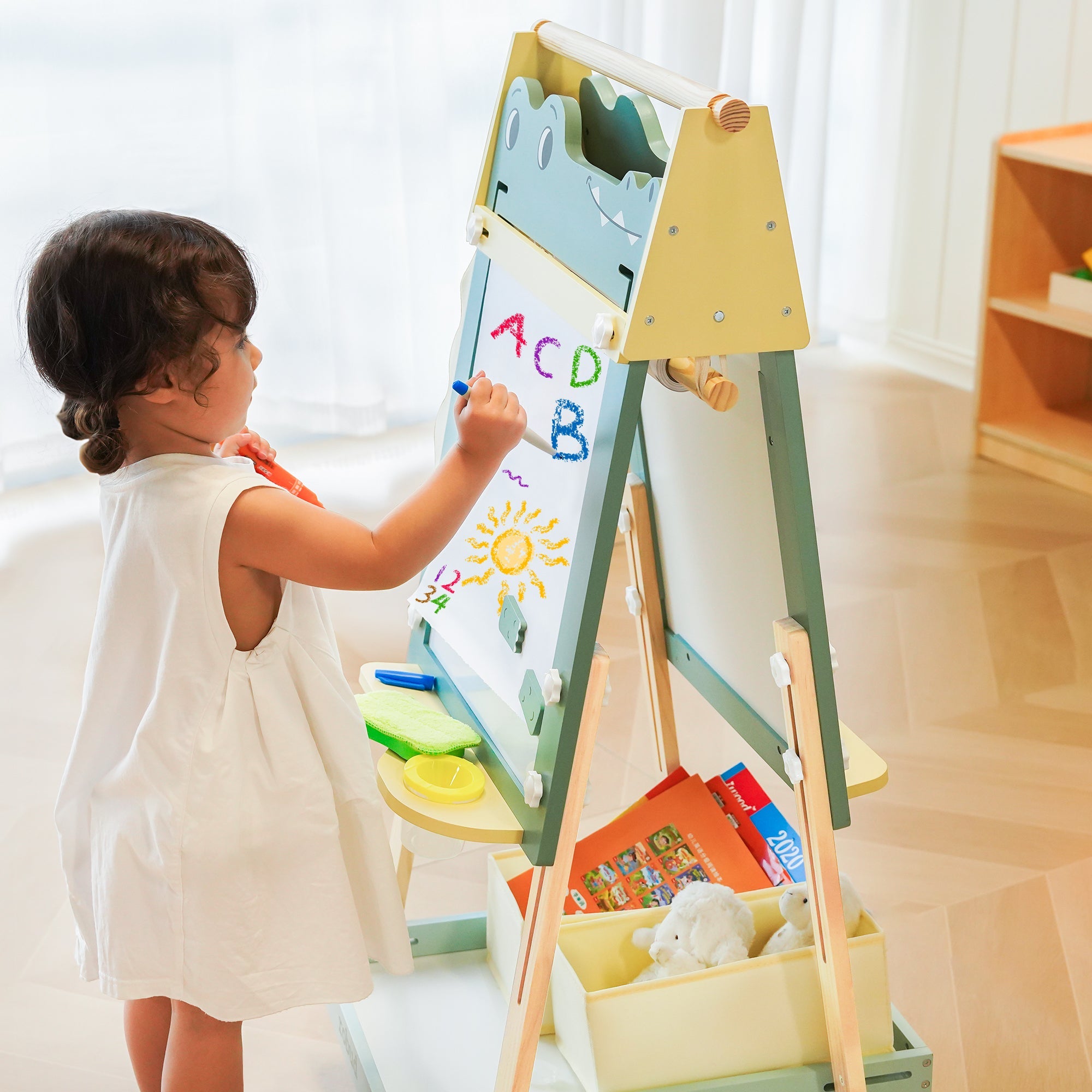 Lunamoa Wooden Adjustable Crocodile Easel for Kids
