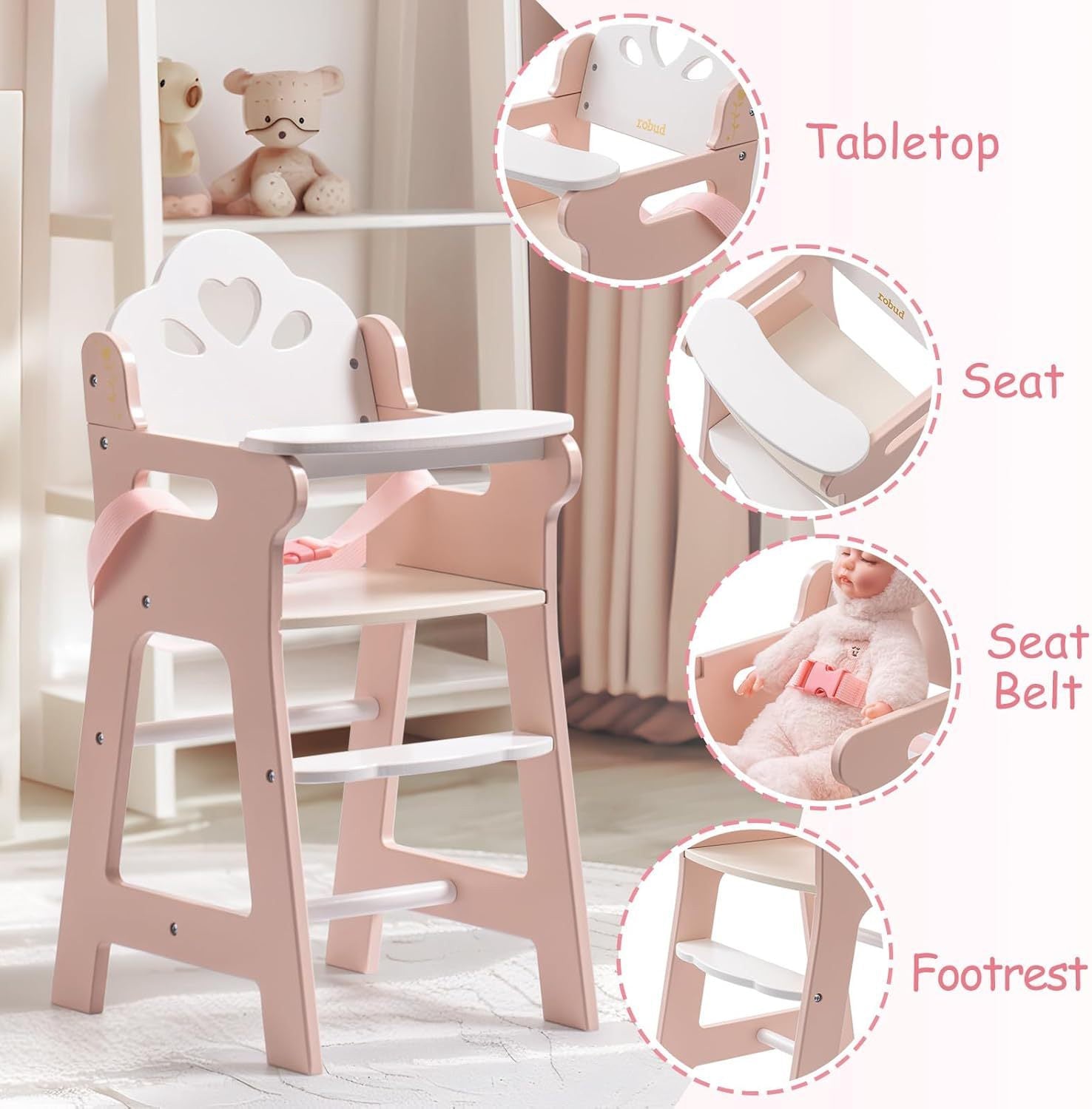 Lunamoa Wooden Baby Doll High Chair