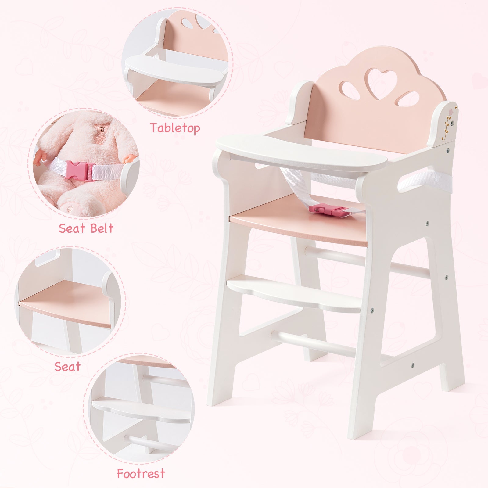 Lunamoa Wooden Baby Doll High Chair