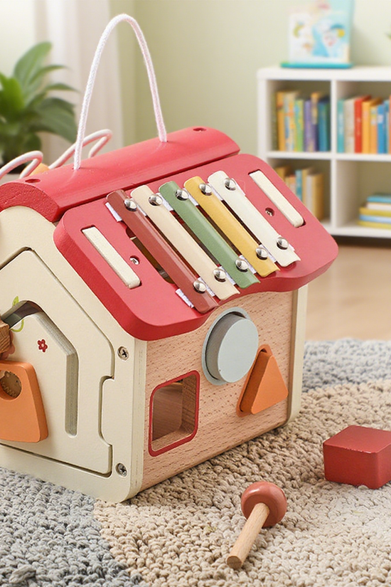 Portable Wooden House Activity Toy