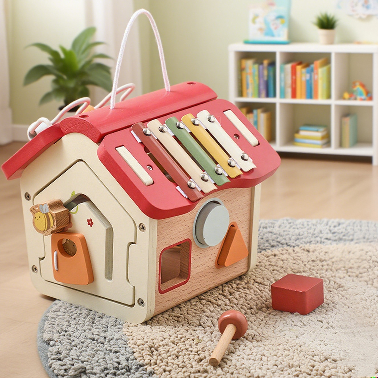 Portable Wooden House Activity Toy