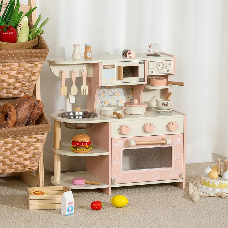Pink Wooden Pretend Play Kitchen Set