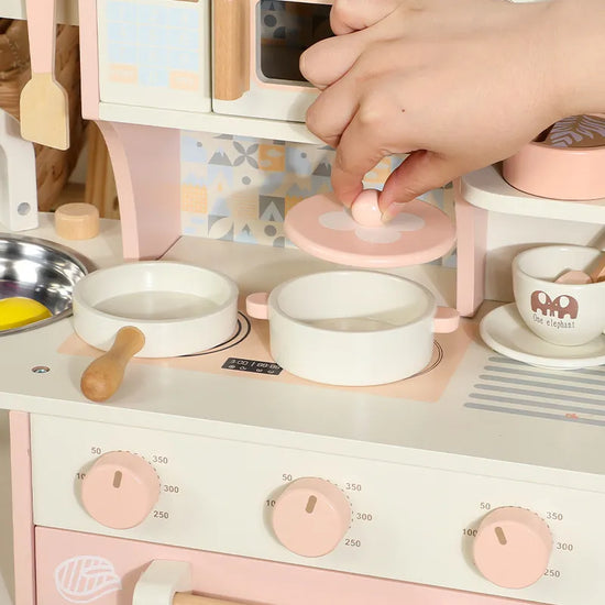 Pink Wooden Pretend Play Kitchen Set