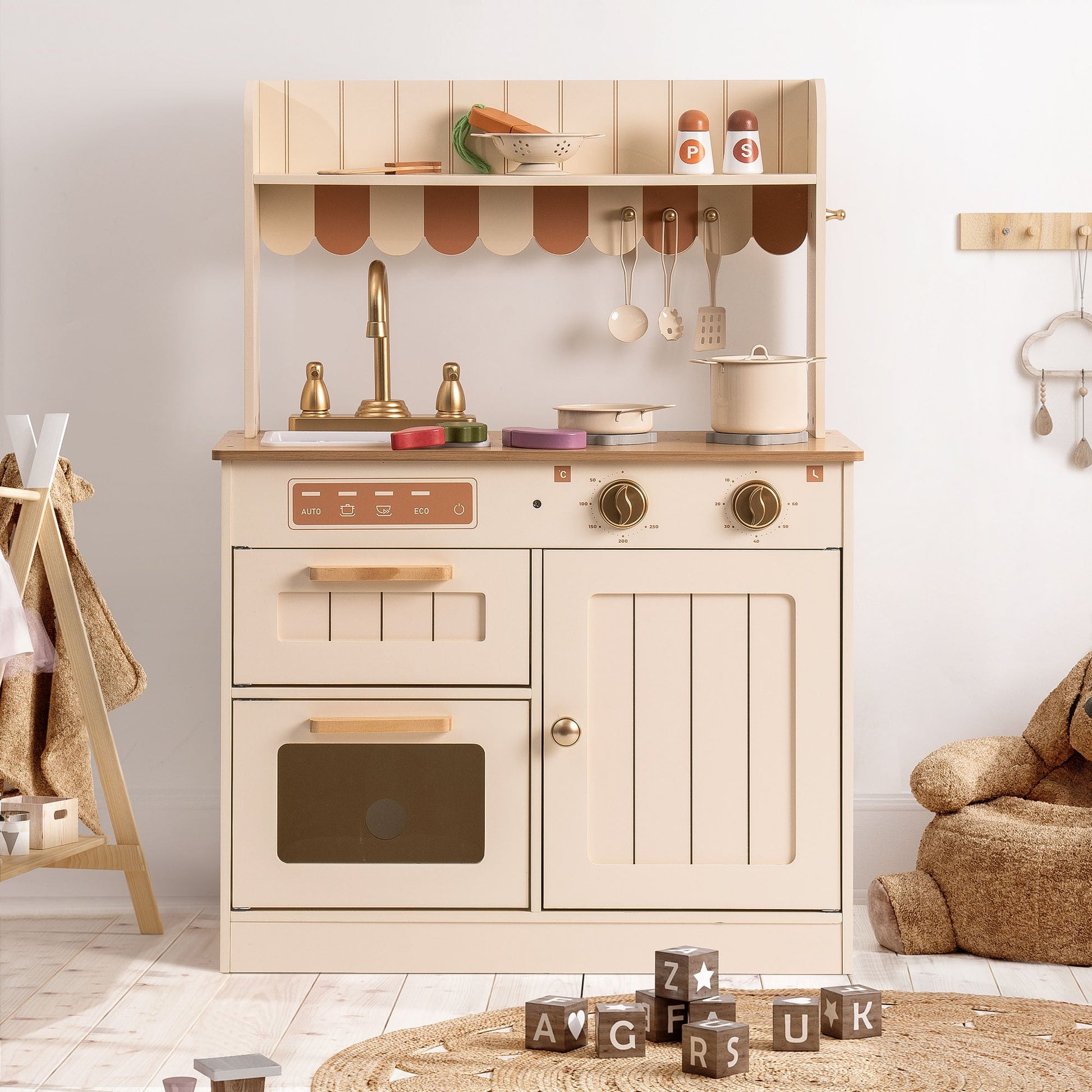 Realistic Wooden Kids Kitchen Playset