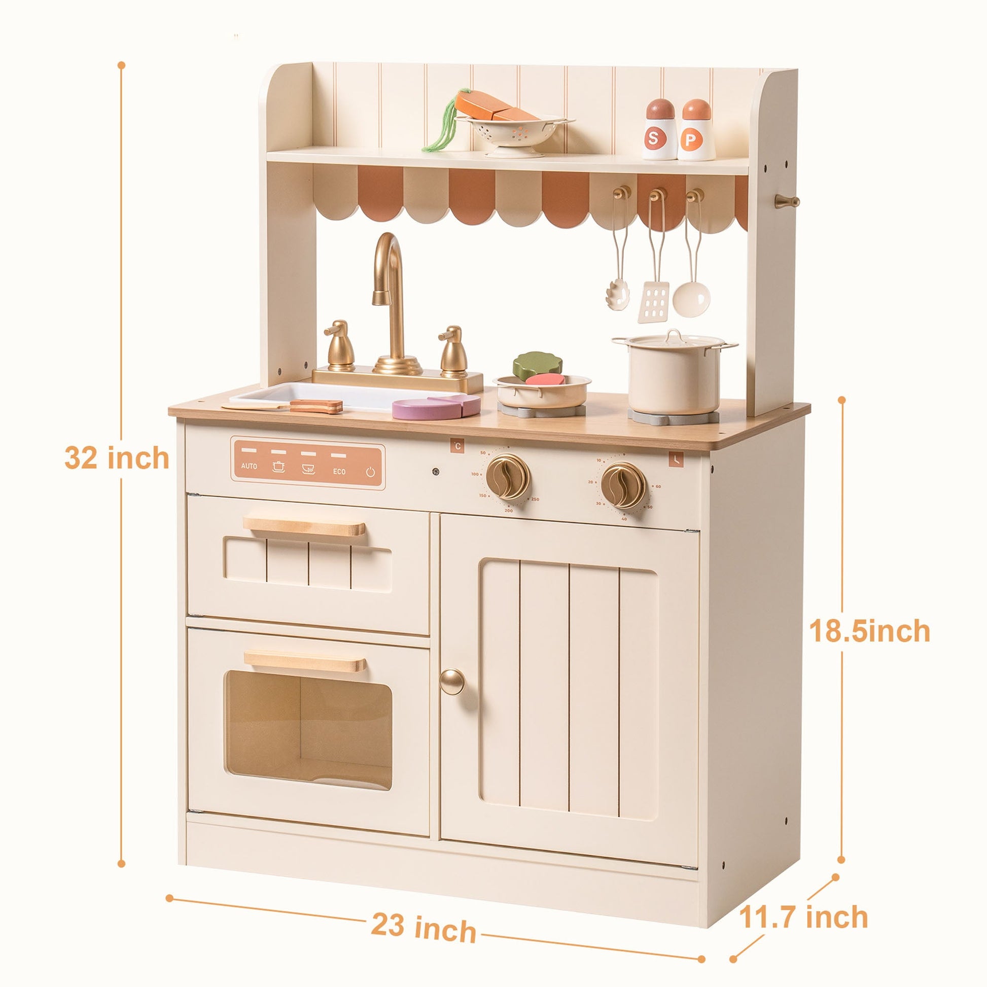 Realistic Wooden Kids Kitchen Playset