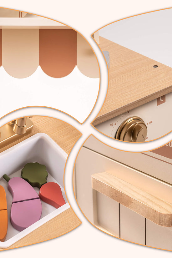 Realistic Wooden Kids Kitchen Playset