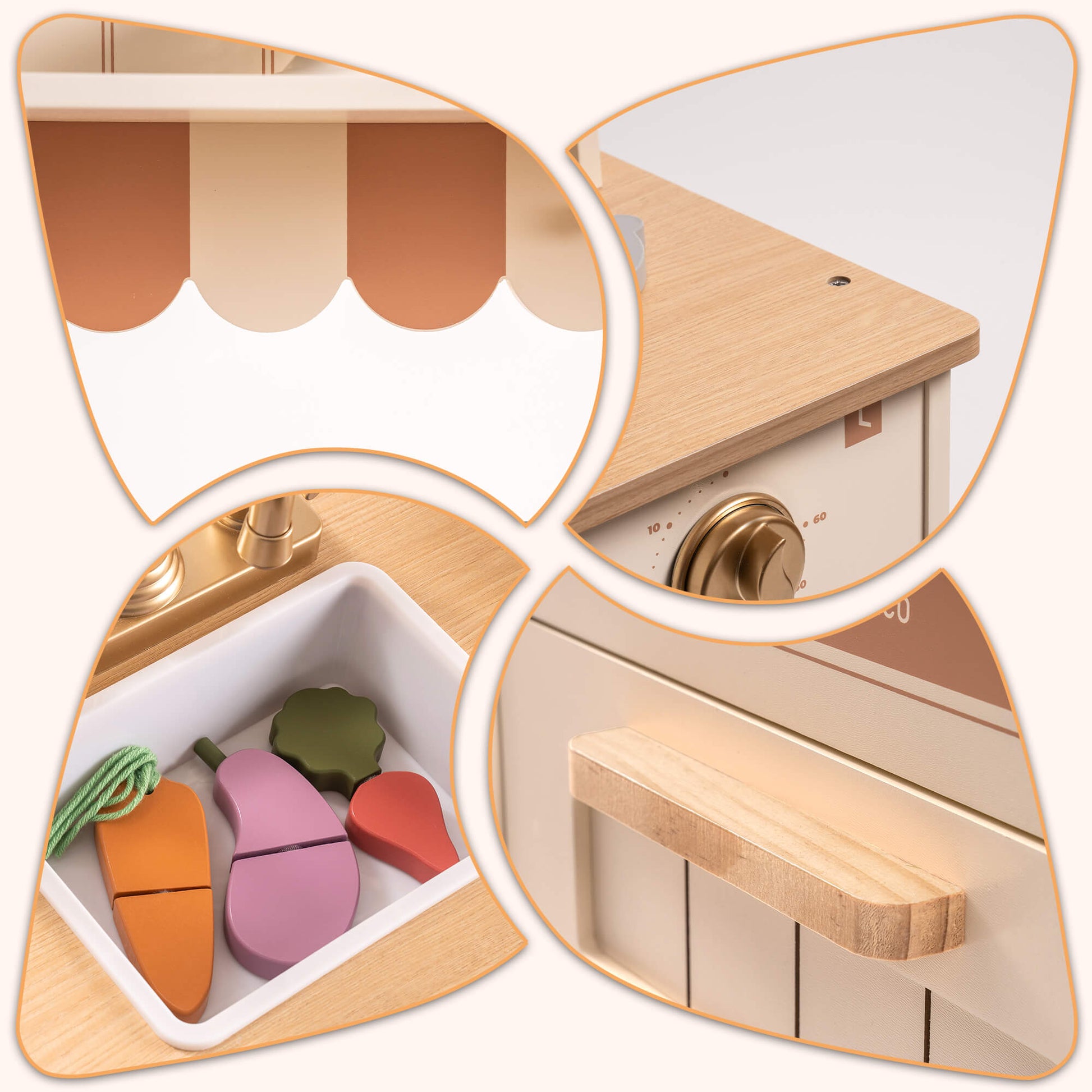 Realistic Wooden Kids Kitchen Playset