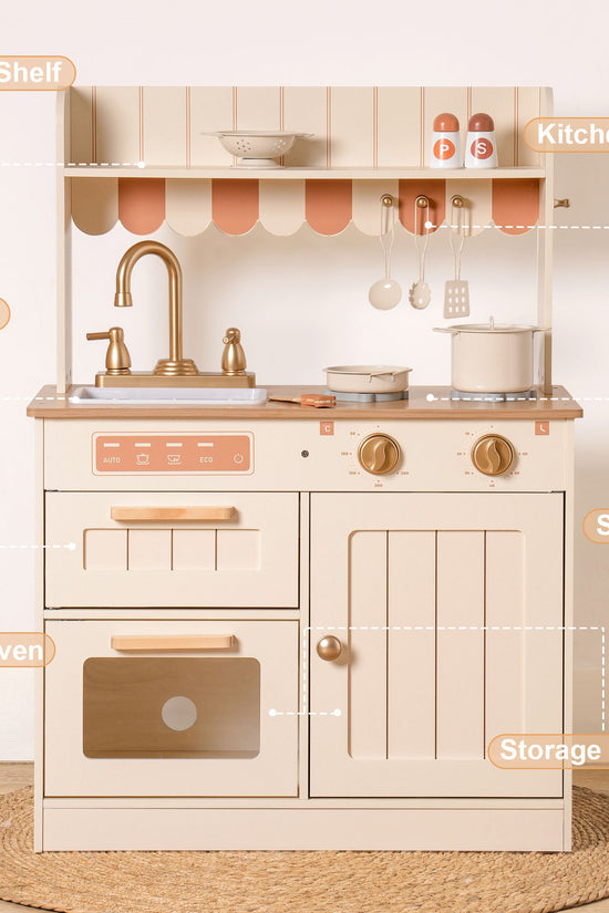 Realistic Wooden Kids Kitchen Playset