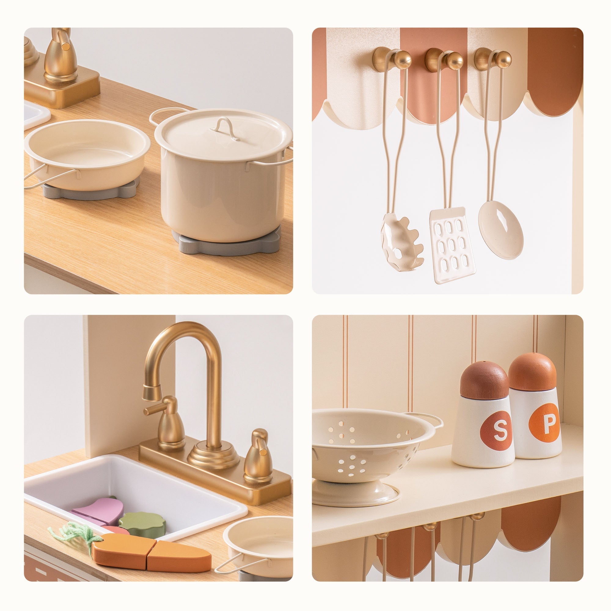 Realistic Wooden Kids Kitchen Playset