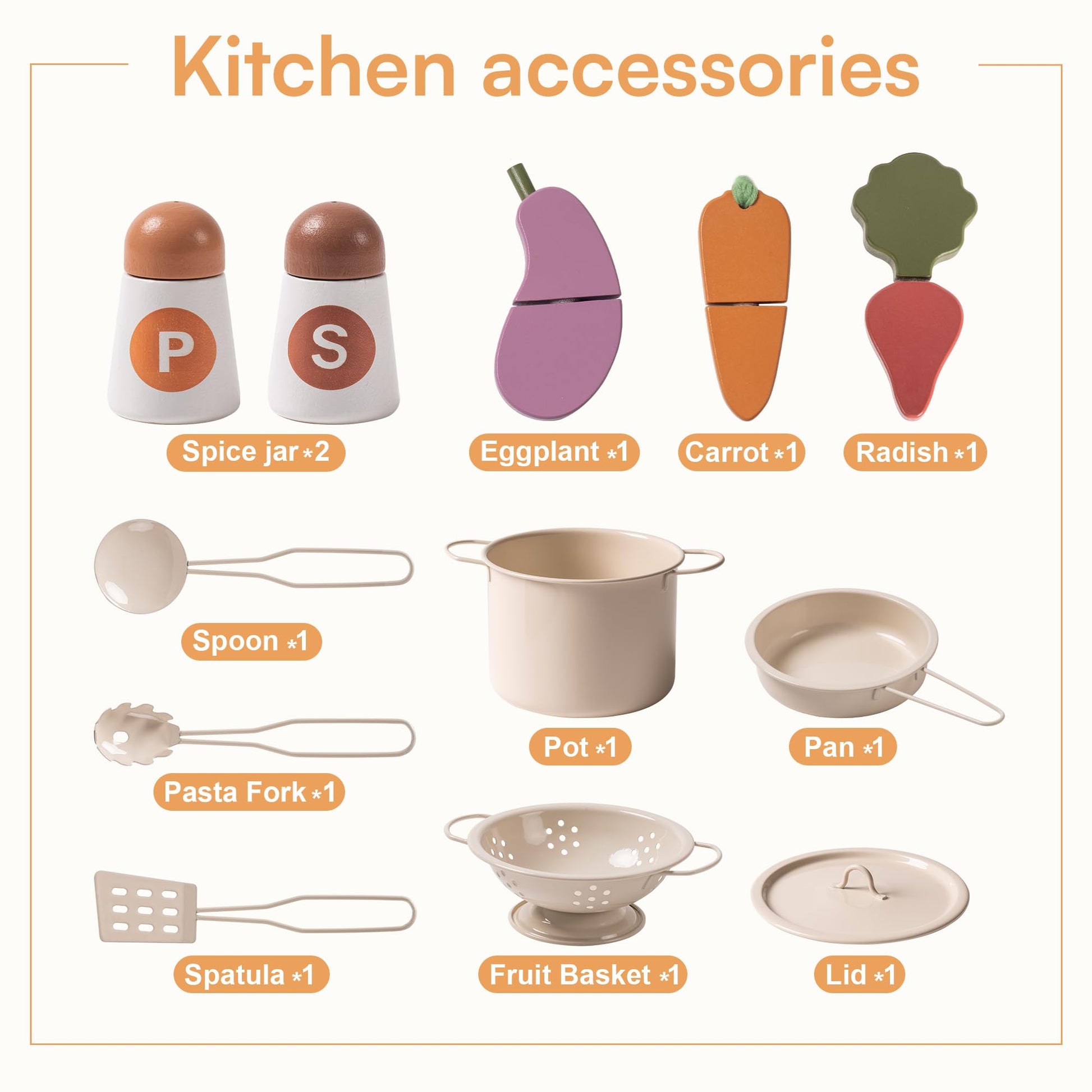 Realistic Wooden Kids Kitchen Playset