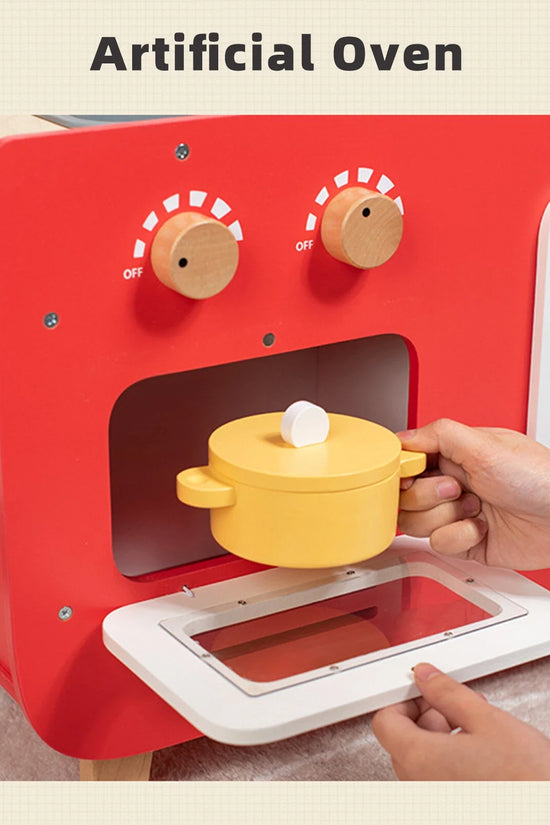 Red Wooden Double-Sided Play Kitchen Set