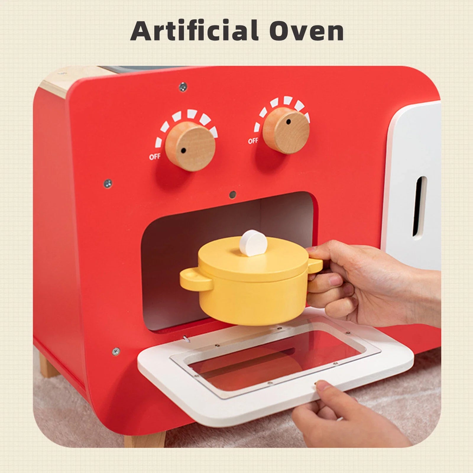 Red Wooden Double-Sided Play Kitchen Set