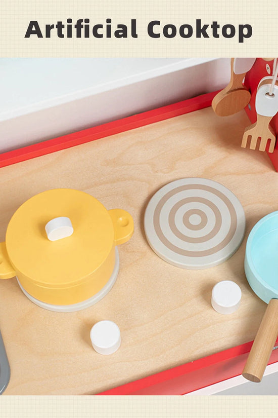 Red Wooden Double-Sided Play Kitchen Set