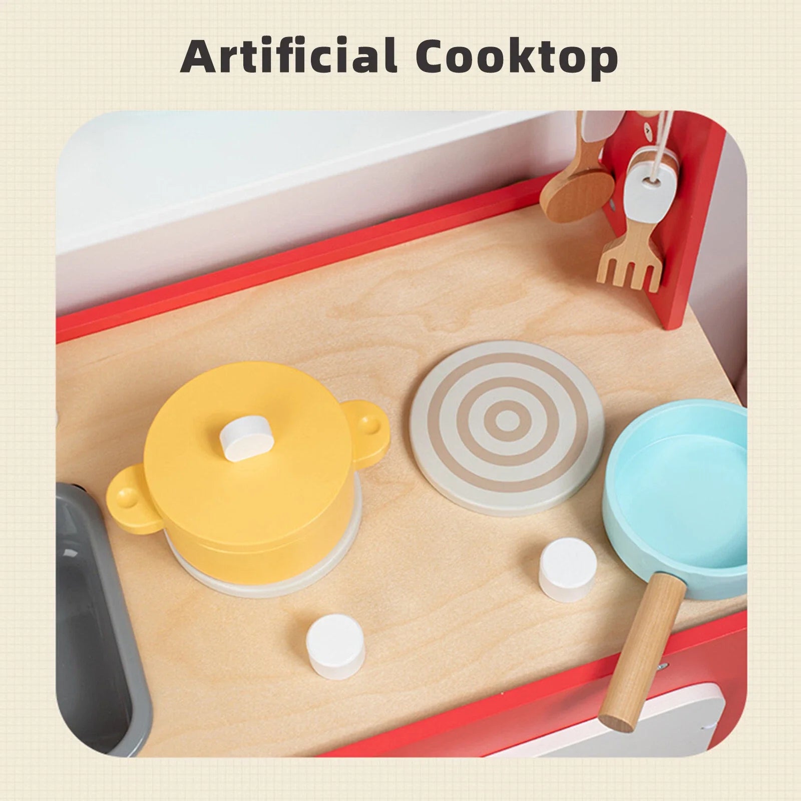 Red Wooden Double-Sided Play Kitchen Set