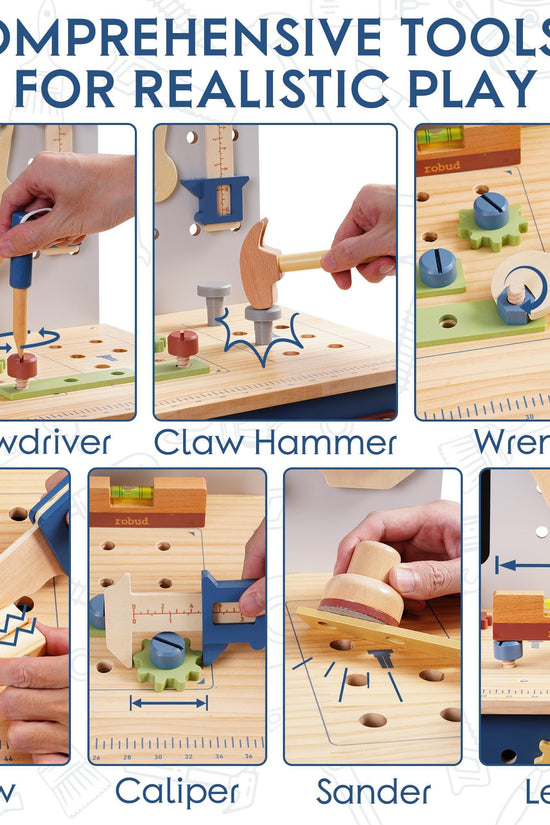 Wooden Toy Workbench for Toddler Boys