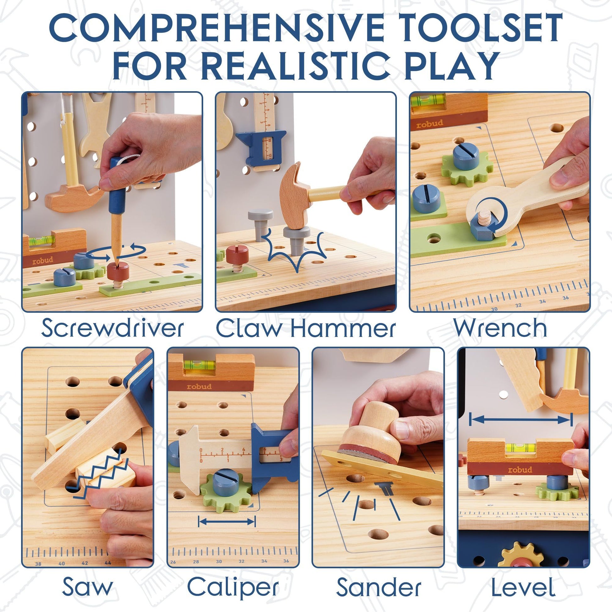 Wooden Toy Workbench for Toddler Boys